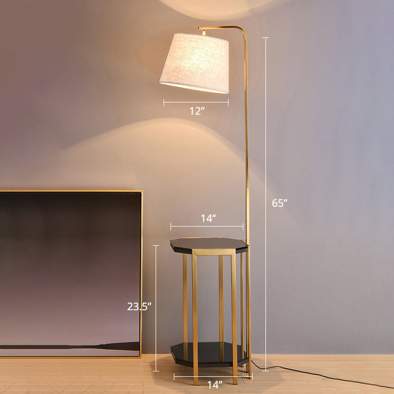 Eimer Wohnzimmerstock Lampe Stoff 1 Kopf modernes Stehlicht mit 2-stufiger Regal