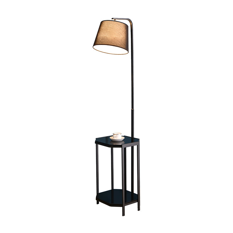 Seau salon lampadaire tissu 1 tête moderne légère légère avec étagère à 2 niveaux