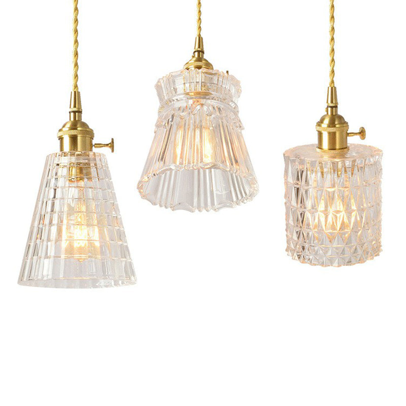 1-Light Pendant Light Antique Shaded Clear Glass Hanging Light Fixture for Dining Room