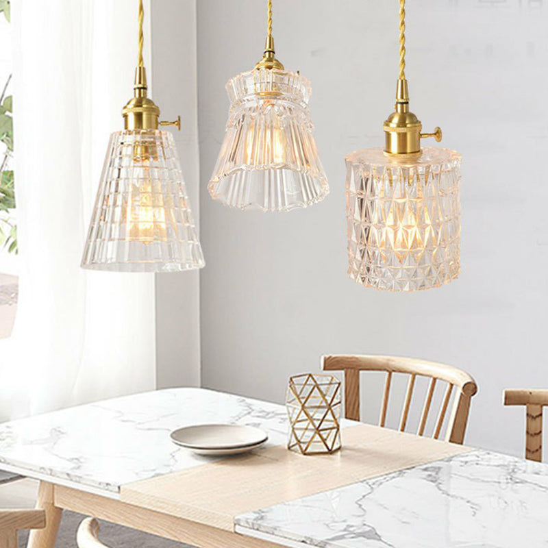 1-Light Pendant Light Antique Shaded Clear Glass Hanging Light Fixture for Dining Room