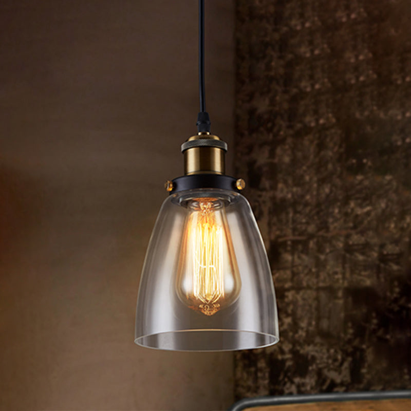 Industrial Bell Ceiling Light Single Clear Glass Hanging Pendant Light for Restaurant