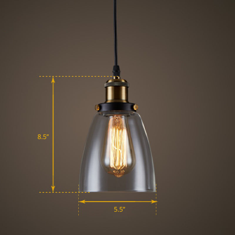 Industrial Bell Ceiling Light Single Clear Glass Hanging Pendant Light for Restaurant