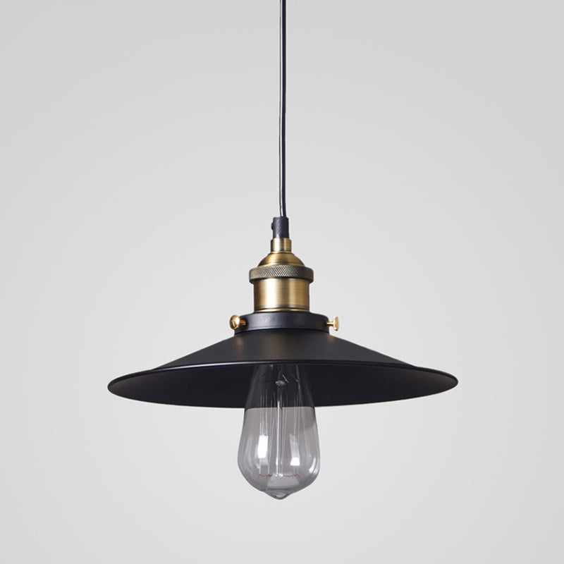 Black Finish Saucer Pendant Ceiling Lamp Retro Metal 1 Bulb Dining Room Hanging Light Kit