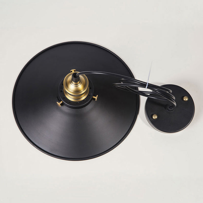 Black Finish Saucer Pendant Ceiling Lamp Retro Metal 1 Bulb Dining Room Hanging Light Kit