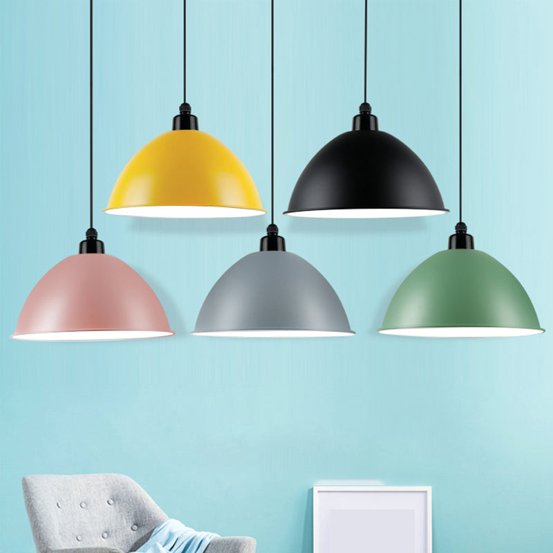 Macaron Dome Shade Pendant Light 1 Head Metallic Ceiling Suspension Lamp for Dining Room