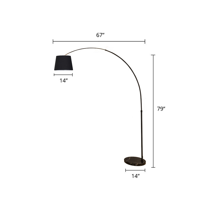 Fabric Bucket Standing Light Simplicity 1-Light Black Floor Lighting with Fishing Rod Arm