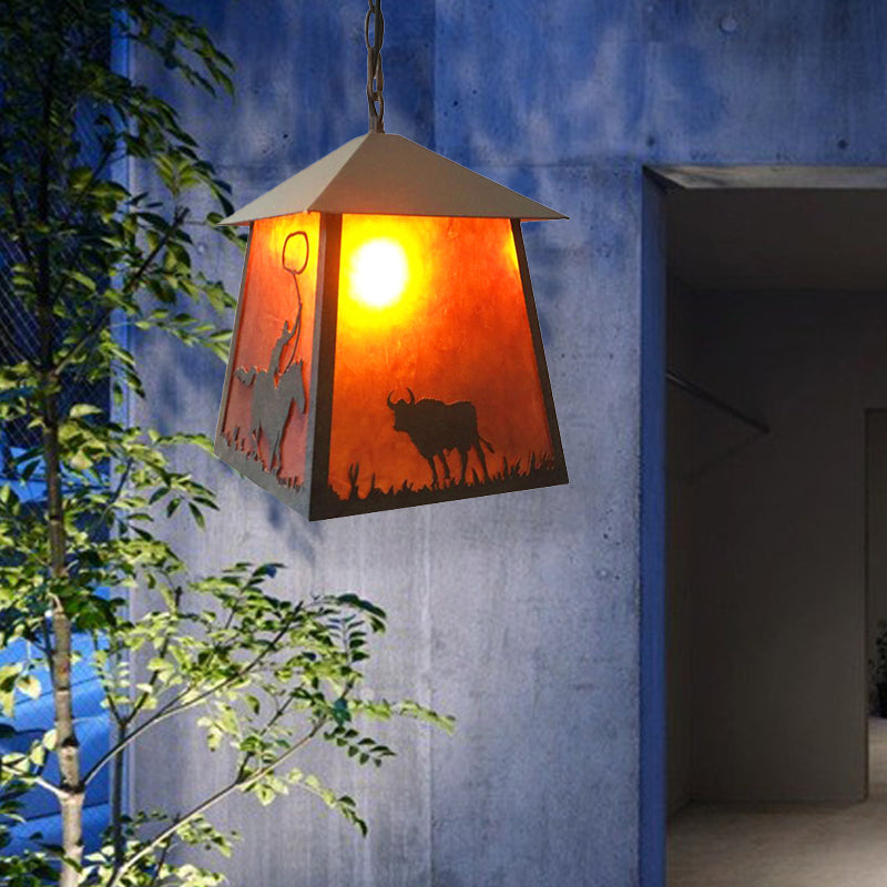 Luce del soffitto appeso del trapezoide Country 1 illuminazione a sospensione in metallo in ruggine con motivi di animali