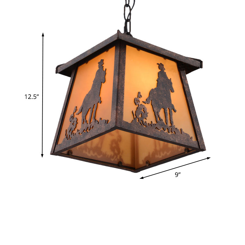 Countryside House Shaped Pendant Lighting 1 Light Metal Hanging Light Fixture in Rust