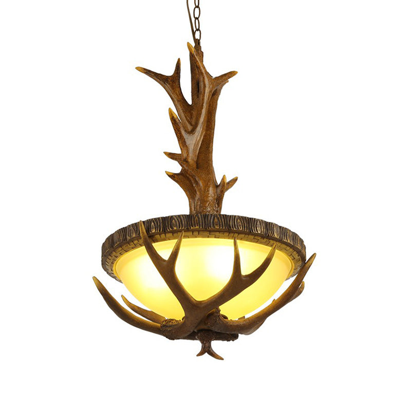 Brown 3 lumières pendentif éclairage luminaire country Style Grosted Glass Bowl suspendu plafond plafond avec conception de wapitis