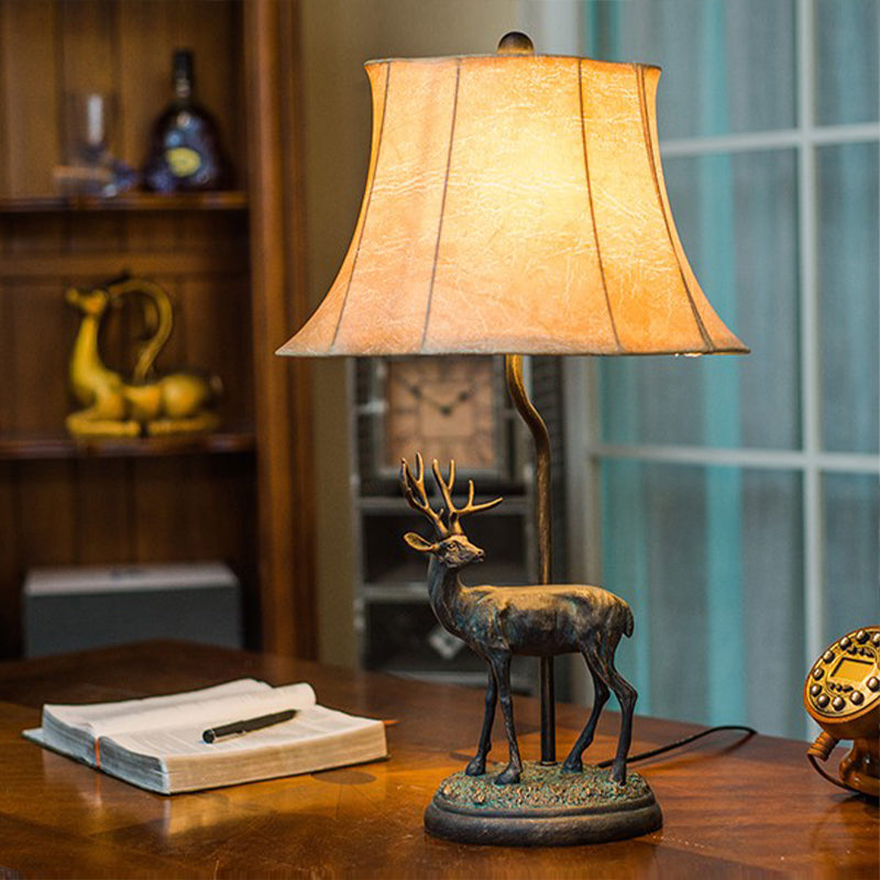 Yellow Tower Table Light Traditional Metal 1 Light Study Room Reading Lamp with Deer Base