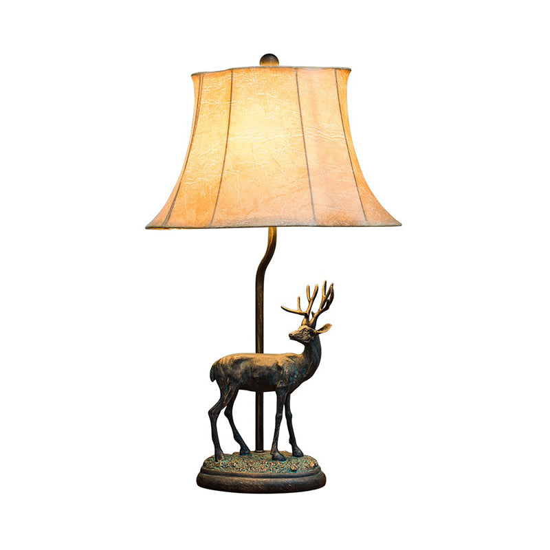 Yellow Tower Table Light Traditional Metal 1 Light Study Room Reading Lamp with Deer Base