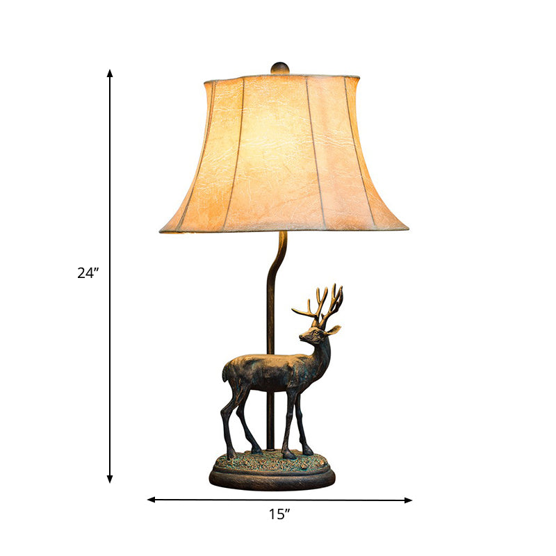 Yellow Tower Table Light Traditional Metal 1 Light Study Room Reading Lamp with Deer Base