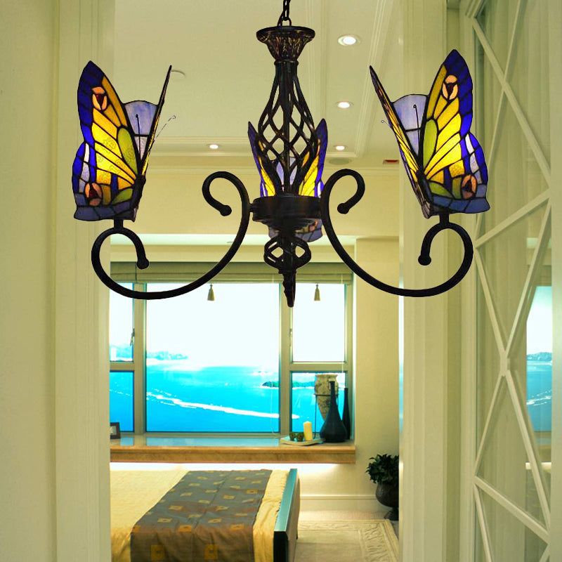 Tiffany Chandeliers for Dining Room, Butterfly Pendant Lighting Fixture with Stained Glass Shade