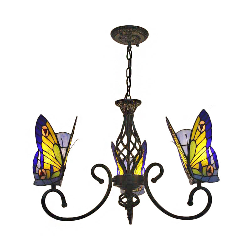 Tiffany Chandeliers for Dining Room, Butterfly Pendant Lighting Fixture with Stained Glass Shade