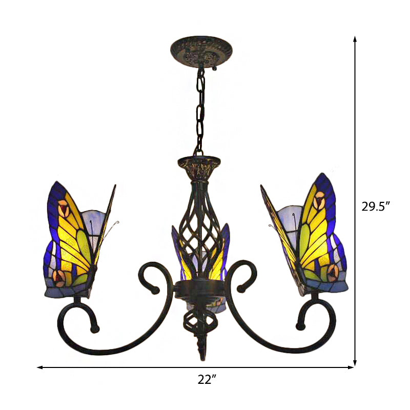 Chandeliers Tiffany pour salle à manger, luminaire pendentif papillon avec une teinte en vitrail