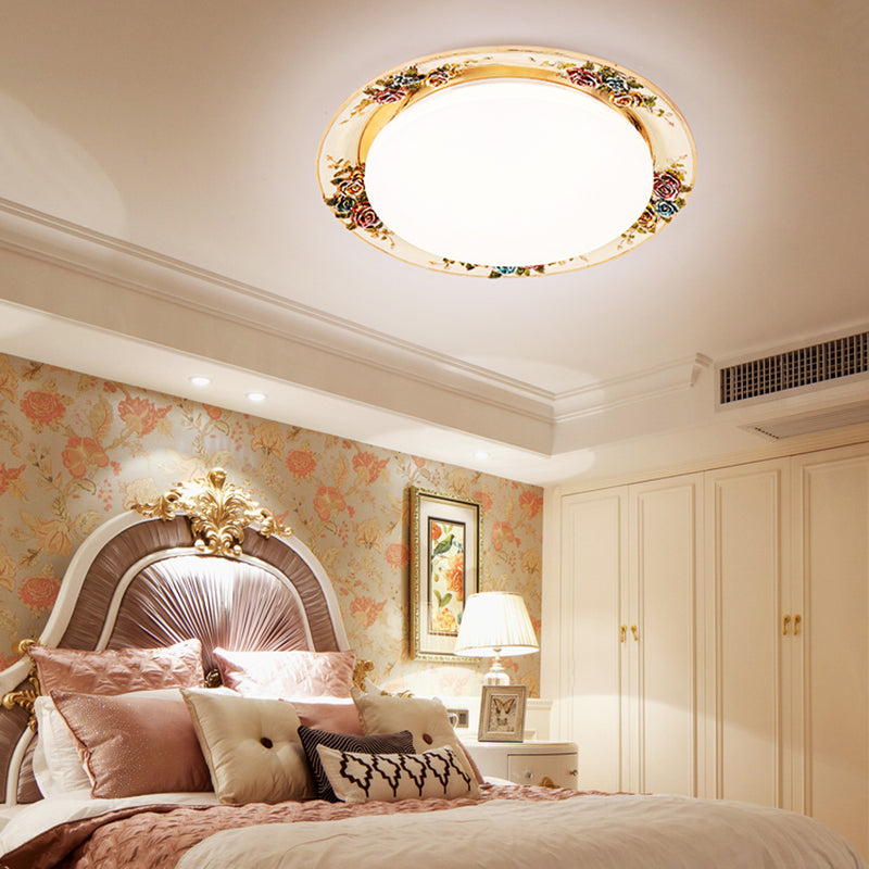 LED Bedroom Flush Ceiling Light Traditional Grey/Red/Green Flush Mount with Round Resin Shade