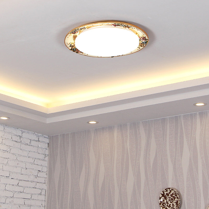 LED Bedroom Flush Ceiling Light Traditional Grey/Red/Green Flush Mount with Round Resin Shade