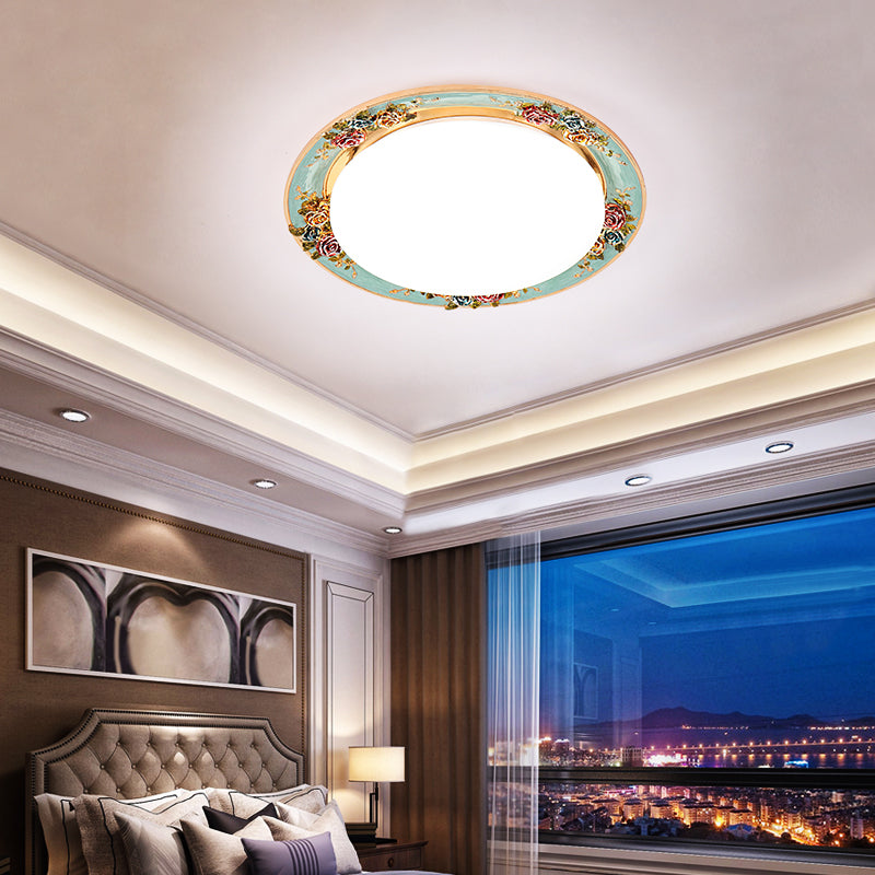 LED Bedroom Flush Ceiling Light Traditional Grey/Red/Green Flush Mount with Round Resin Shade