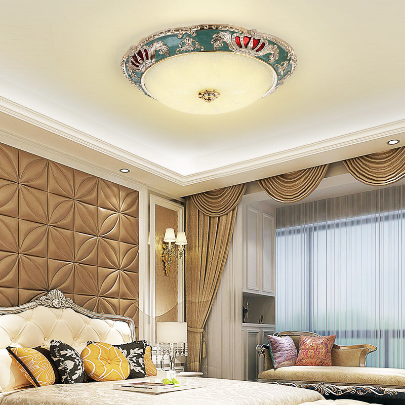 Apricot/Green LED Ceiling Lamp Traditional Resin Crown Flush Light Fixture for Bedroom