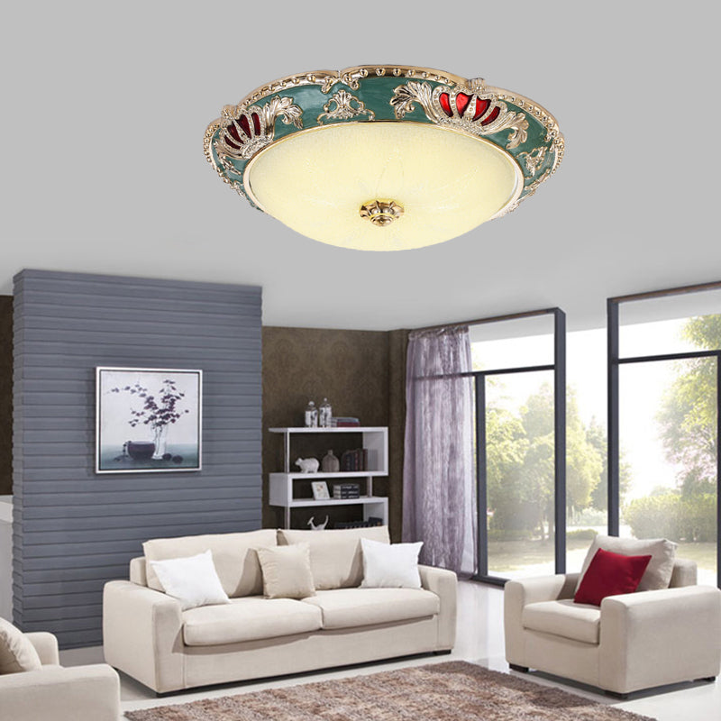 Apricot/Green LED Ceiling Lamp Traditional Resin Crown Flush Light Fixture for Bedroom