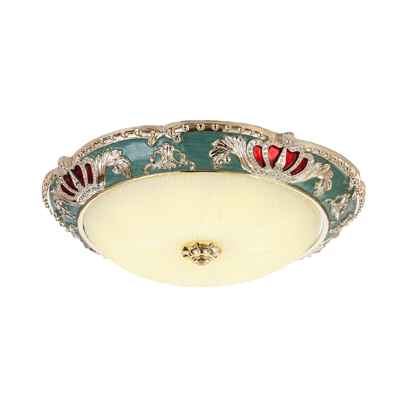 Apricot/Green LED Ceiling Lamp Traditional Resin Crown Flush Light Fixture for Bedroom