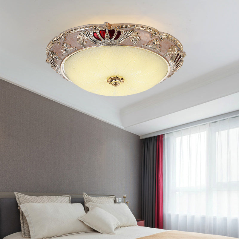 Apricot/Green LED Ceiling Lamp Traditional Resin Crown Flush Light Fixture for Bedroom