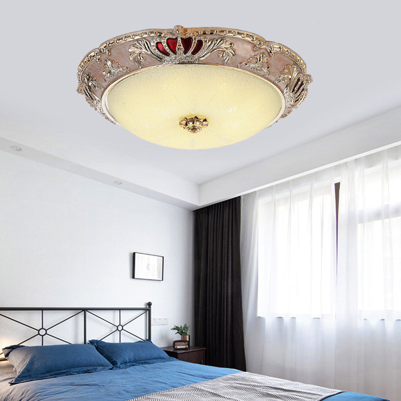 Apricot/Green LED Ceiling Lamp Traditional Resin Crown Flush Light Fixture for Bedroom