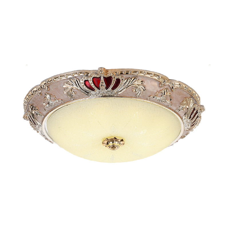 Apricot/Green LED Ceiling Lamp Traditional Resin Crown Flush Light Fixture for Bedroom