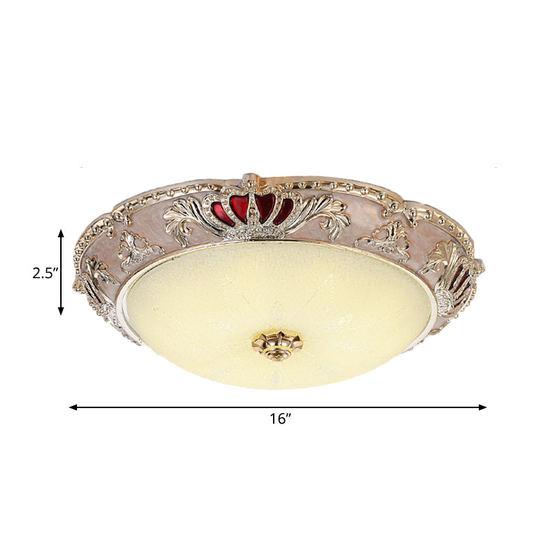 Apricot/Green LED Ceiling Lamp Traditional Resin Crown Flush Light Fixture for Bedroom