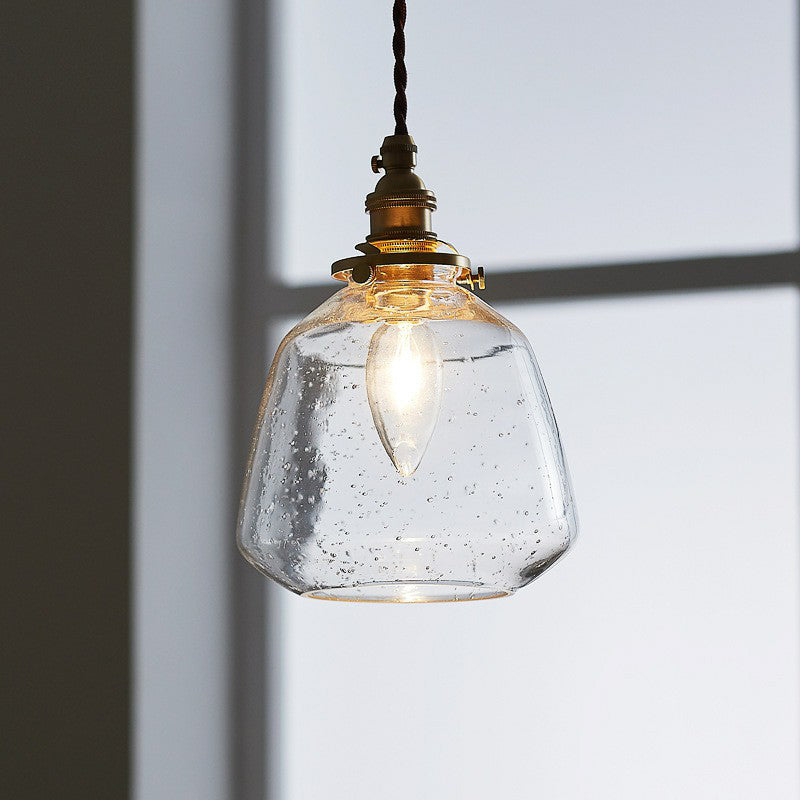 Single-Bulb Hanging Lamp Vintage Tapered Shade Glass Lighting Pendant for Restaurant