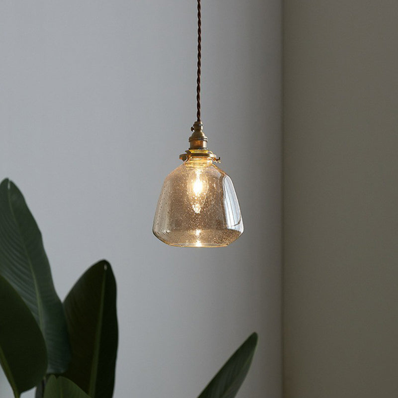 Single-Bulb Hanging Lamp Vintage Tapered Shade Glass Lighting Pendant for Restaurant