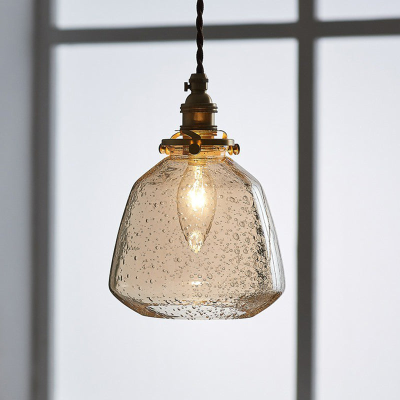 Single-Bulb Hanging Lamp Vintage Tapered Shade Glass Lighting Pendant for Restaurant