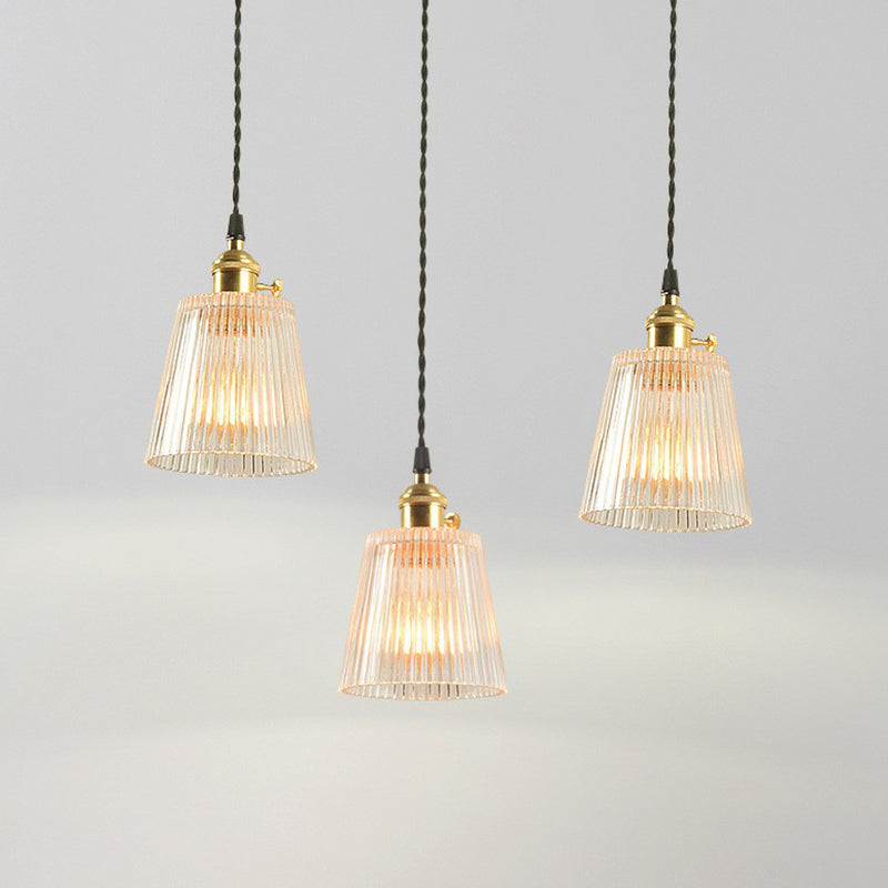 Tapered Clear Ribbed Glass Hanging Light Simplicity 1 Bulb Restaurant Pendant Light Fixture