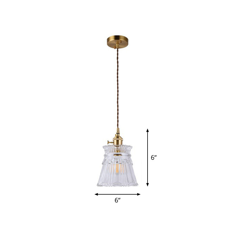 Glass Shaded Hanging Lamp Vintage Style Single-Bulb Dining Room Lighting Pendant in Brass