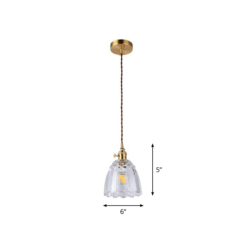 Glass Shaded Hanging Lamp Vintage Style Single-Bulb Dining Room Lighting Pendant in Brass