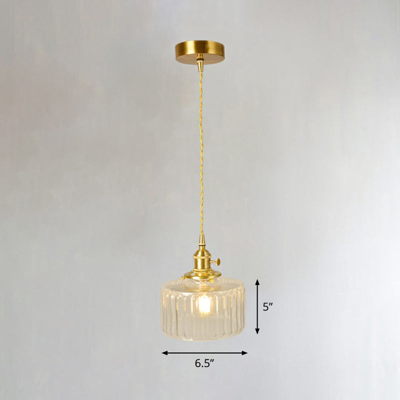 Glass Shaded Hanging Lamp Vintage Style Single-Bulb Dining Room Lighting Pendant in Brass