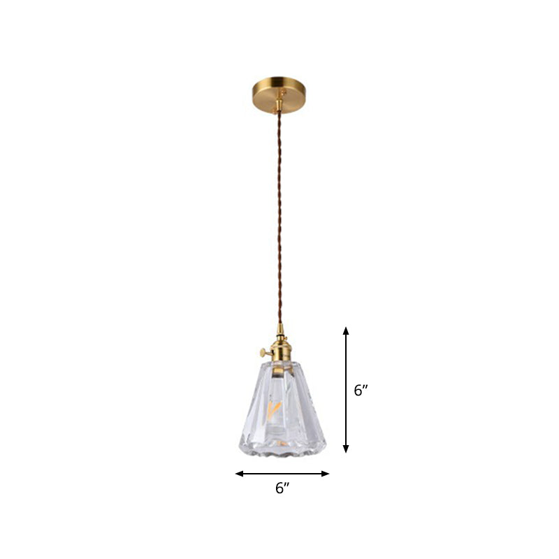 Glass Shaded Hanging Lamp Vintage Style Single-Bulb Dining Room Lighting Pendant in Brass