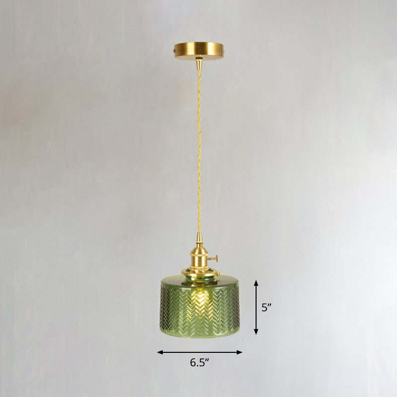 Glass Shaded Hanging Lamp Vintage Style Single-Bulb Dining Room Lighting Pendant in Brass