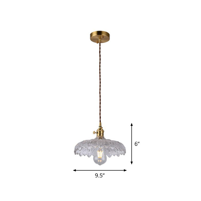 Glass Shaded Hanging Lamp Vintage Style Single-Bulb Dining Room Lighting Pendant in Brass