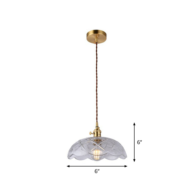 Glass Shaded Hanging Lamp Vintage Style Single-Bulb Dining Room Lighting Pendant in Brass