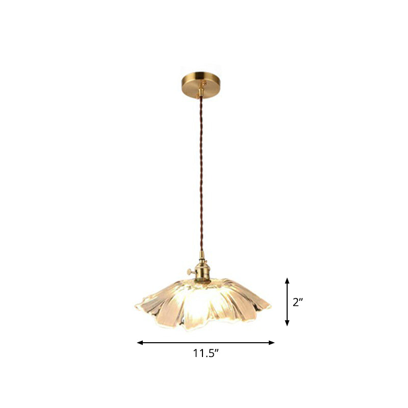 Glass Shaded Hanging Lamp Vintage Style Single-Bulb Dining Room Lighting Pendant in Brass