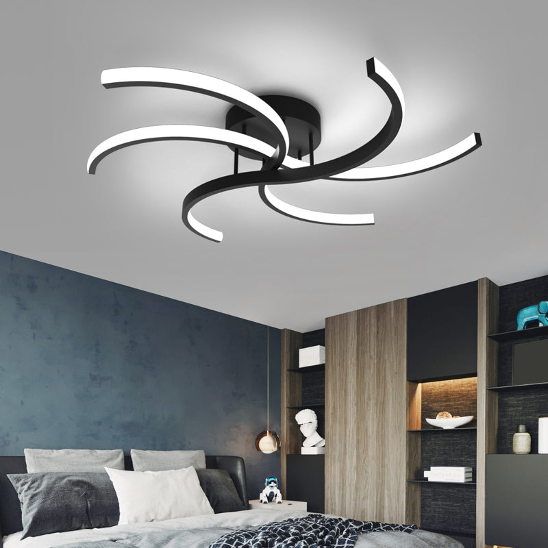 Windmill Shaped Bedroom Ceiling Light Metal Simplicist LED Semi Flush Mount in Black