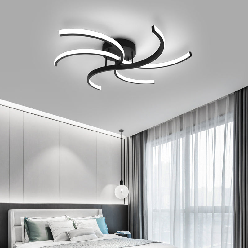 Windmill Shaped Bedroom Ceiling Light Metal Simplicist LED Semi Flush Mount in Black