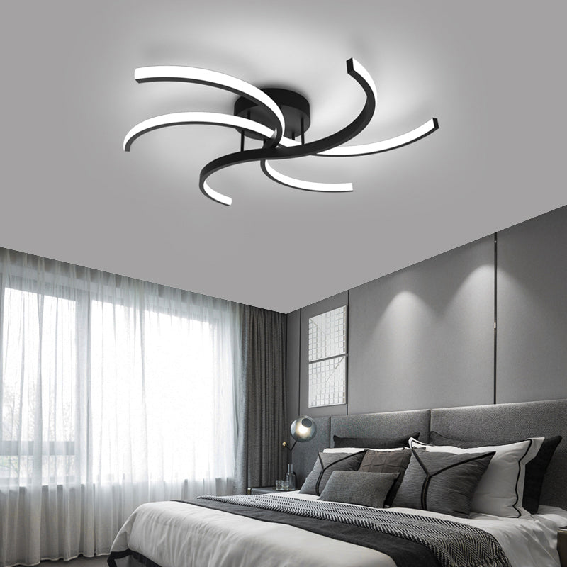 Windmill Shaped Bedroom Ceiling Light Metal Simplicist LED Semi Flush Mount in Black