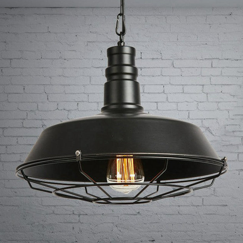 Barn Metal Suspension Lighting Industrial 1 Head Dining Room Hanging Lamp with Tapered Cage Guard