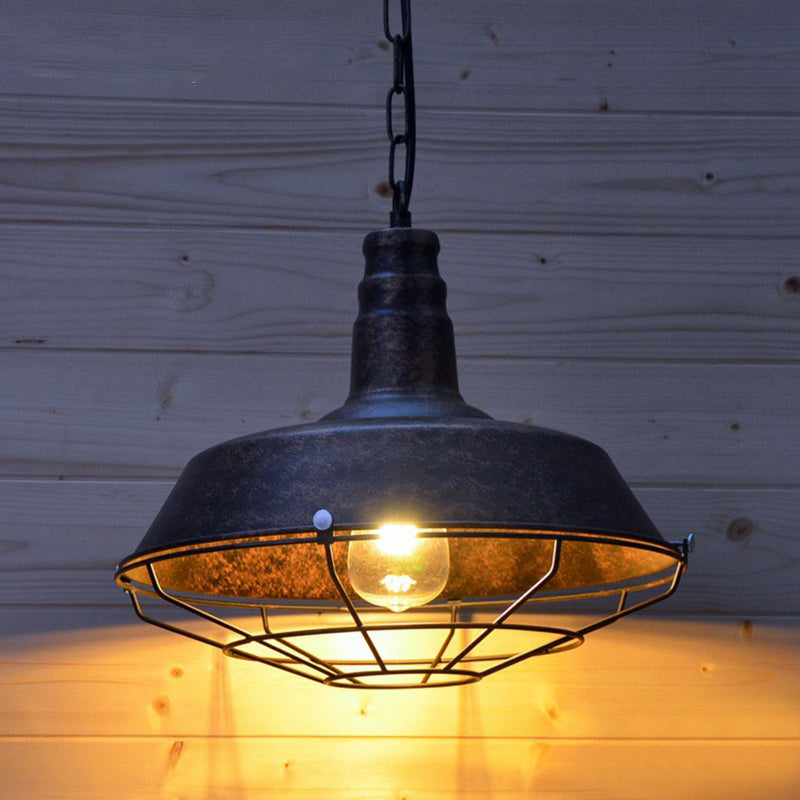 Barn Metal Suspension Lighting Industrial 1 Head Dining Room Hanging Lamp with Tapered Cage Guard