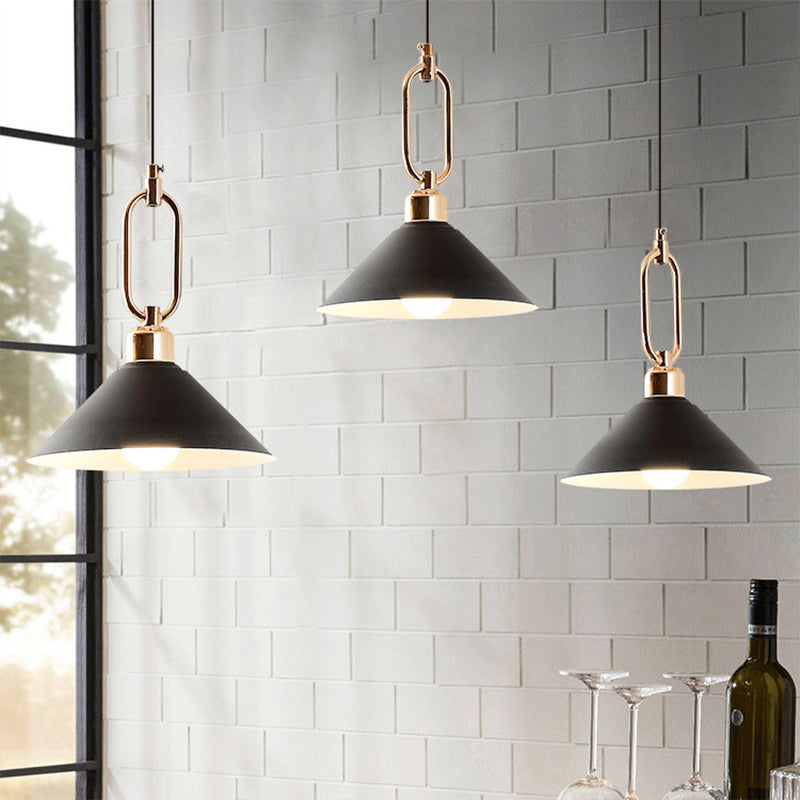 Macaron Single-Bulb Pendant Light Conical Ceiling Lamp with Metal Shade and Oval Ring