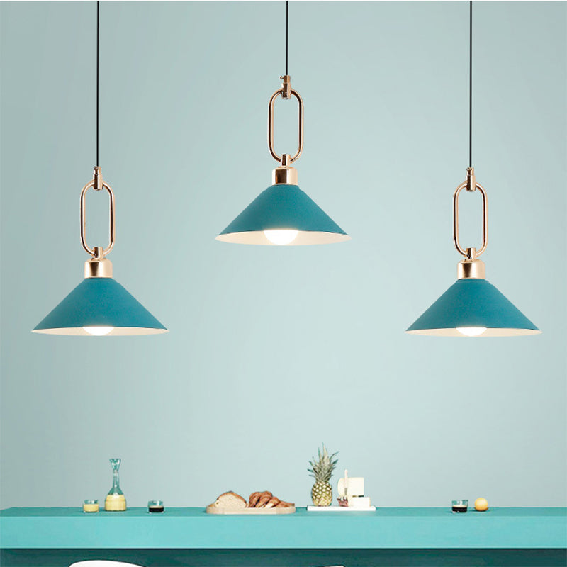 Macaron Single-Bulb Pendant Light Conical Ceiling Lamp with Metal Shade and Oval Ring