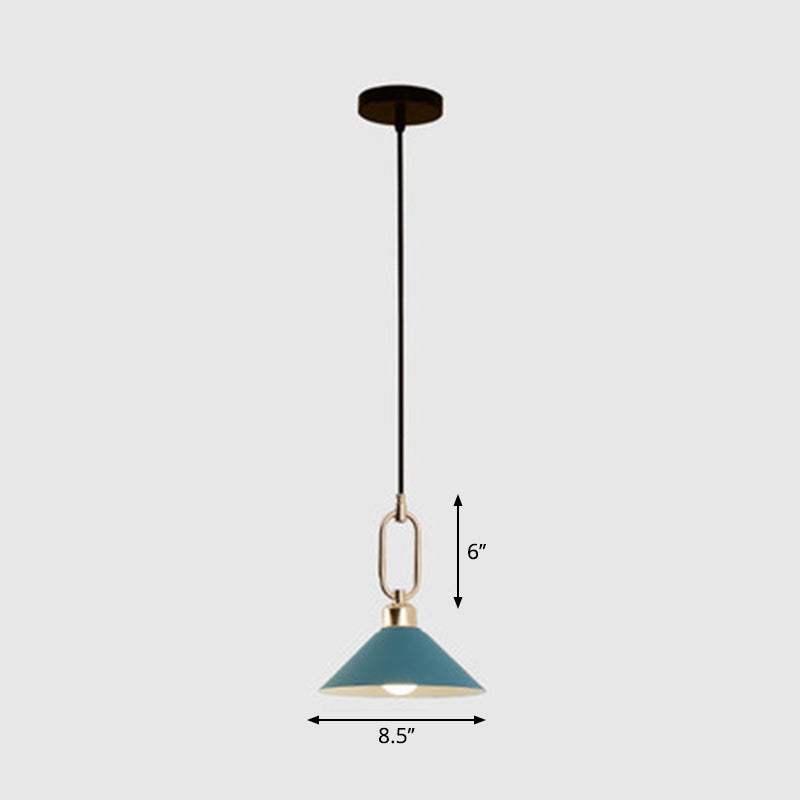 Macaron Single-Bulb Pendant Light Conical Ceiling Lamp with Metal Shade and Oval Ring