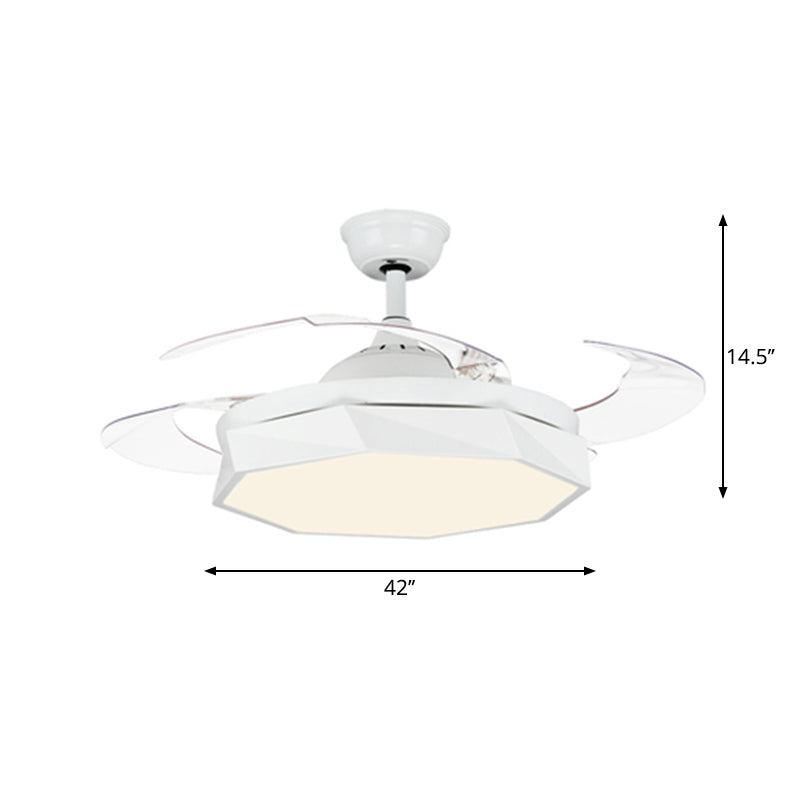 Acryl van 4-bladen Acryl Octagon Hangende ventilatorlamp Macaron 42 "brede LED Semi Flush Light met afstandsbediening